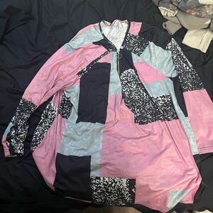 Pink and Mulit color mid zip Shirt